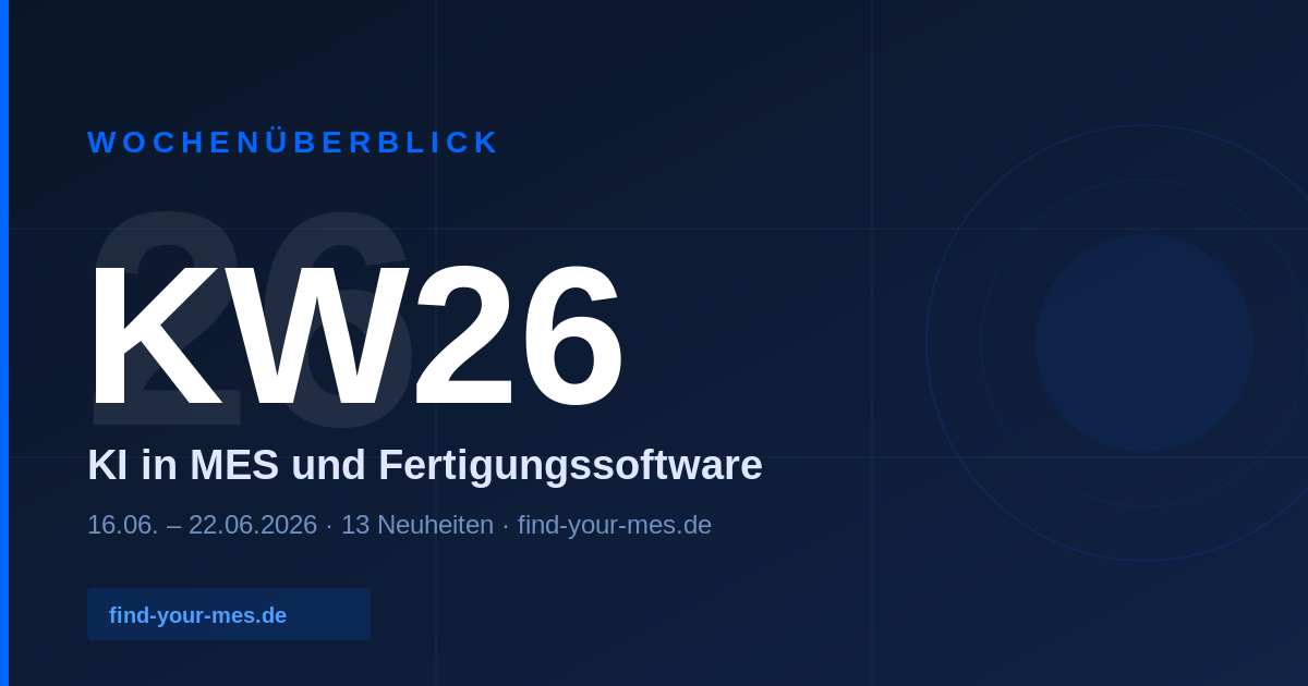 MES Software Launches KW26 2026 - KI in der Fertigung | find-your-mes.de